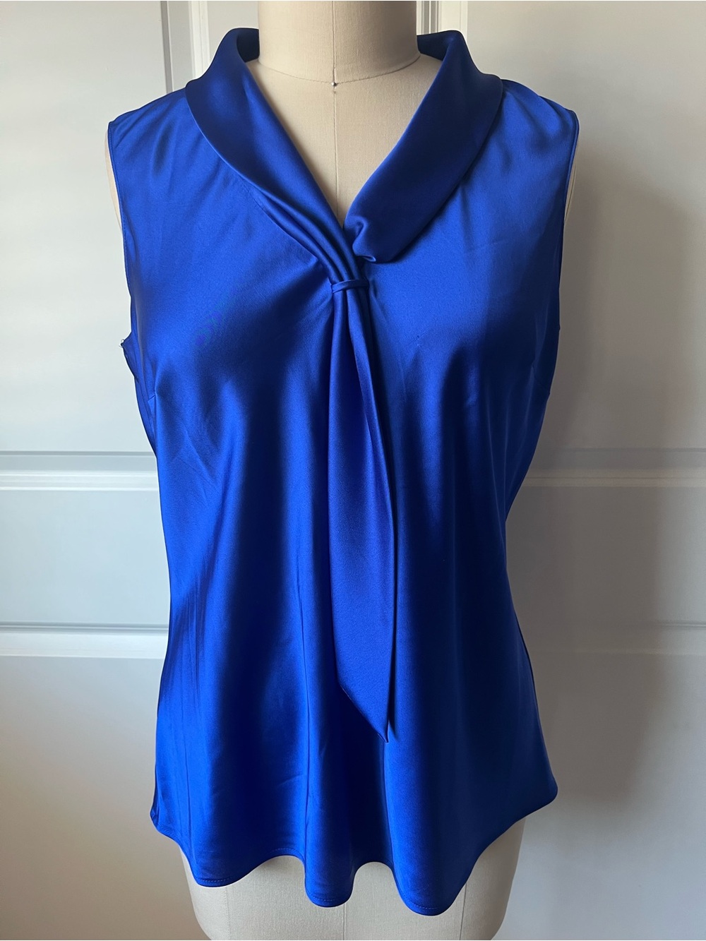 Tahari ASL Sleeveless Tie-Neck Blouse in Cobalt Blue